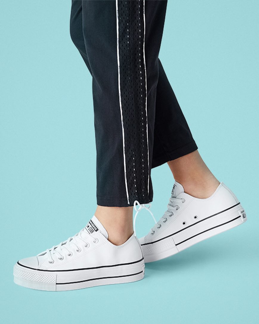 Topanky Na Platforme Converse Chuck Taylor All Star Lift Kozene Nizke Damske Biele Čierne Biele | SK M11IFX1